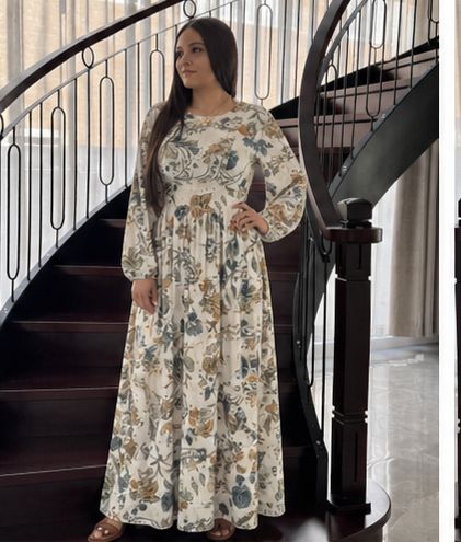 Botanical Print Long Sleeve Maxi Dress - Image 5