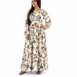 Botanical Print Long Sleeve Maxi Dress