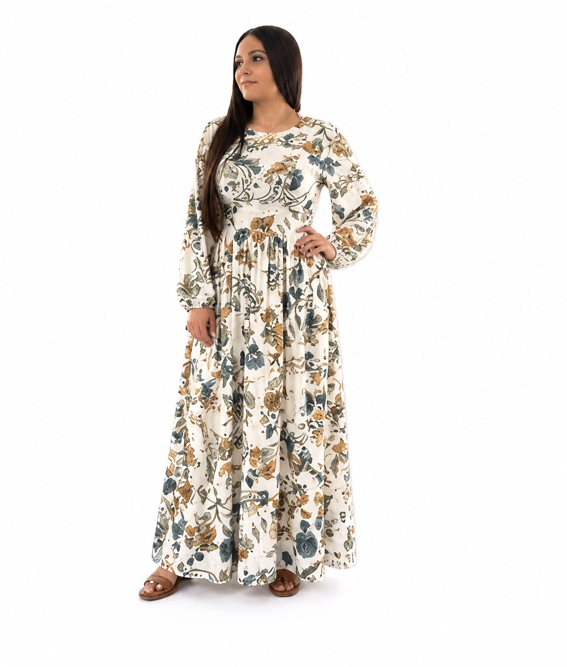 Botanical Print Long Sleeve Maxi Dress - Image 4